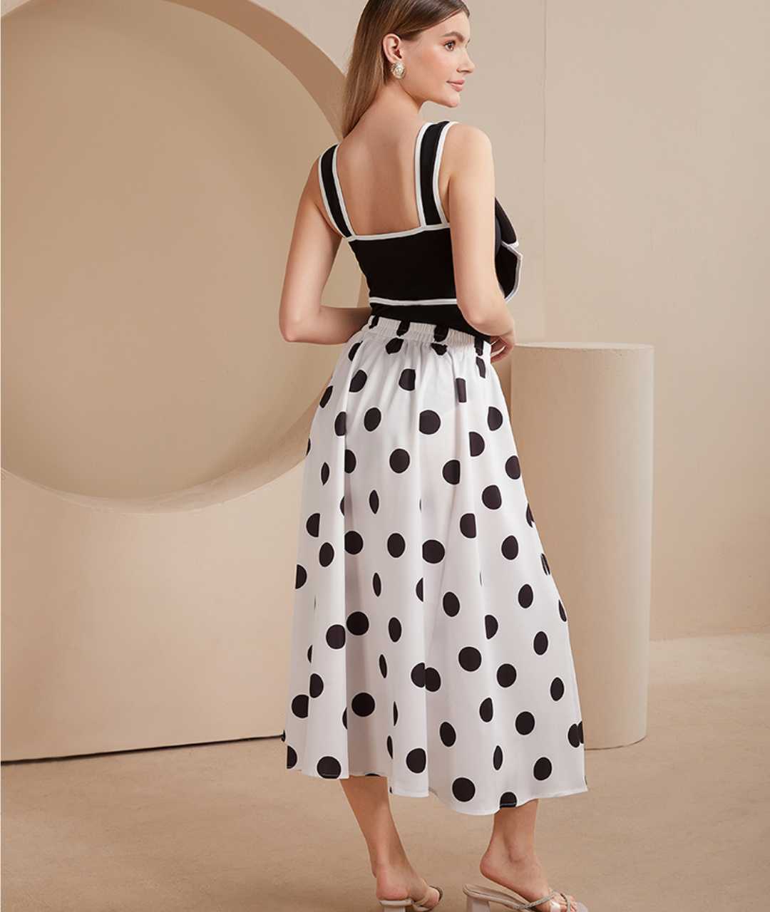 Polka Dot One-Piece Swimsuit with Bow & Skirt