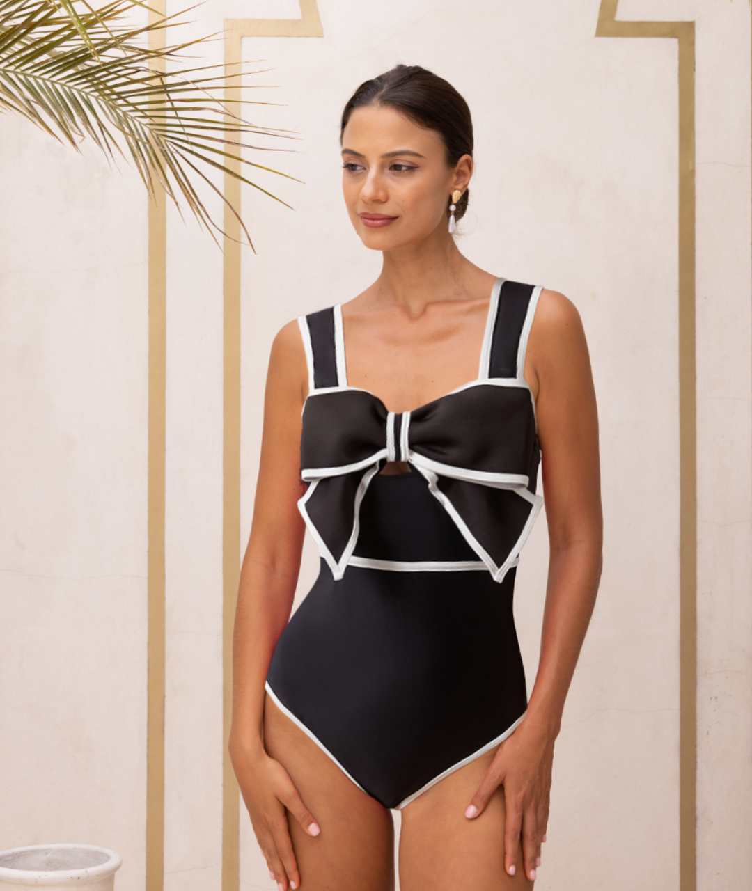 Polka Dot One-Piece Swimsuit with Bow & Skirt