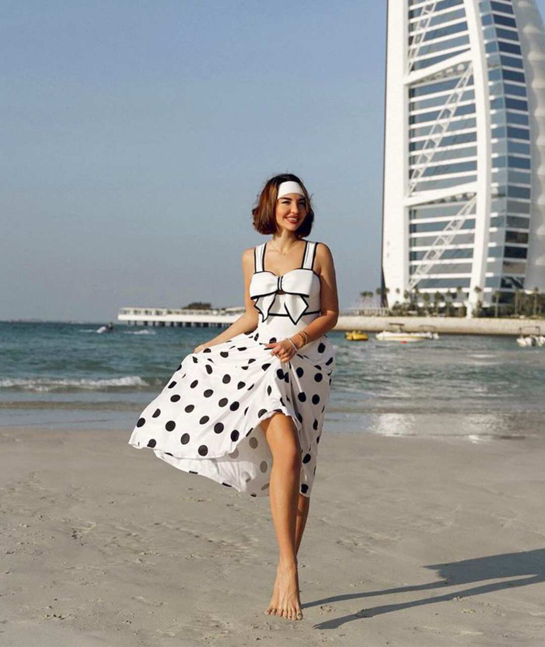 Polka Dot One-Piece Swimsuit with Bow & Skirt
