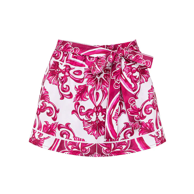Long-Sleeve Majolica Print Swimsuit with Skirt or Shorts