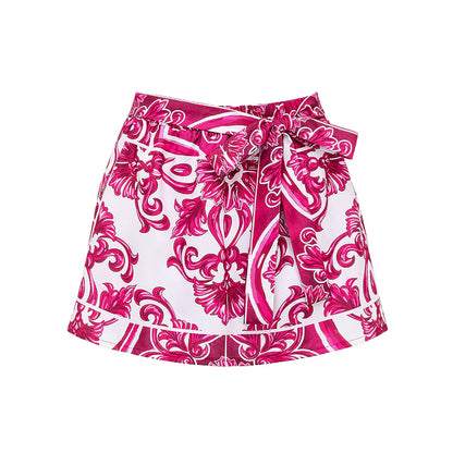 Long-Sleeve Majolica Print Swimsuit with Skirt or Shorts