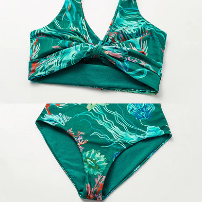 Reversible Marine Print Bikini Set with Matching Skirt