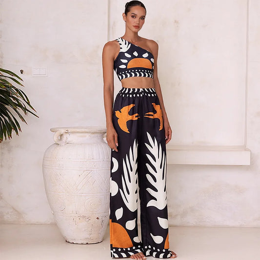 One-Shoulder High-Waist Bikini with Skirt or Pants