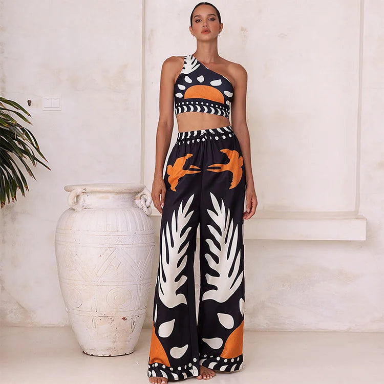 One-Shoulder High-Waist Bikini with Skirt or Pants