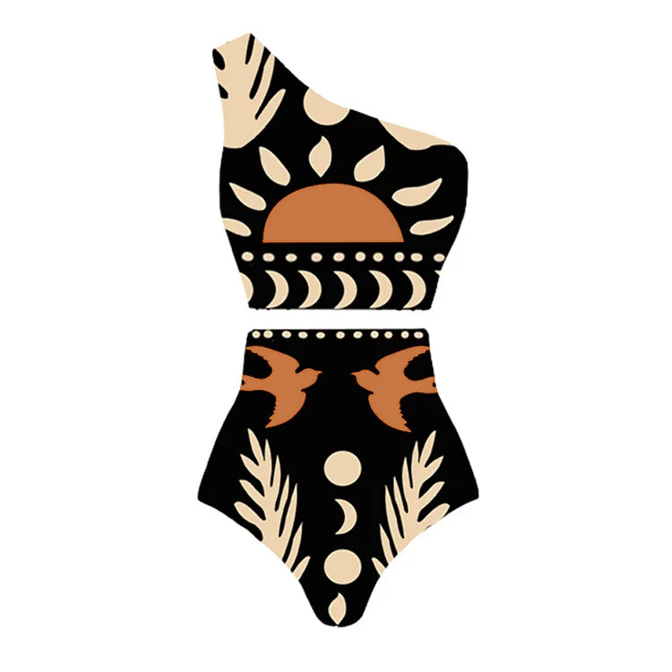 One-Shoulder High-Waist Bikini with Skirt or Pants