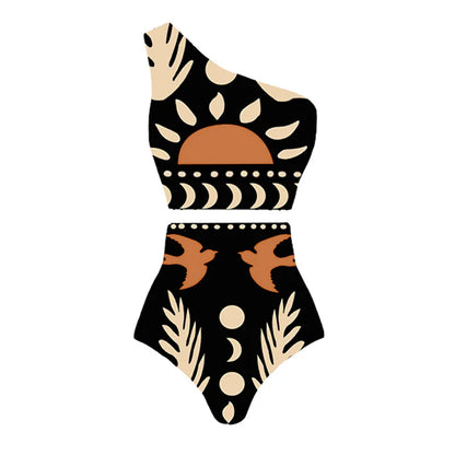 One-Shoulder High-Waist Bikini with Skirt or Pants