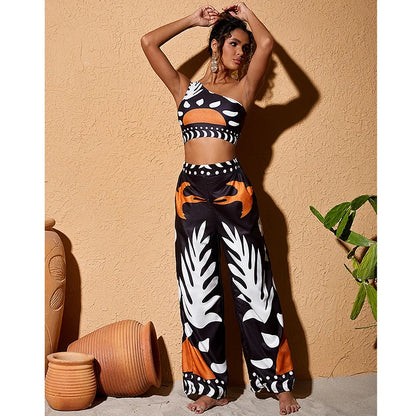One-Shoulder High-Waist Bikini with Skirt or Pants