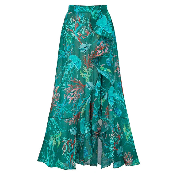 Reversible Marine Print Bikini Set with Matching Skirt