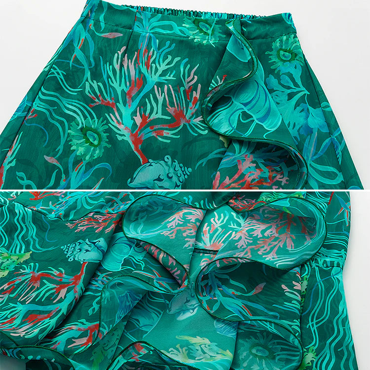 Reversible Marine Print Bikini Set with Matching Skirt