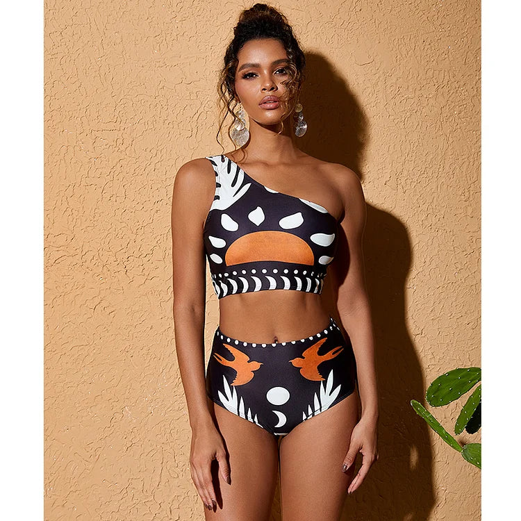 One-Shoulder High-Waist Bikini with Skirt or Pants