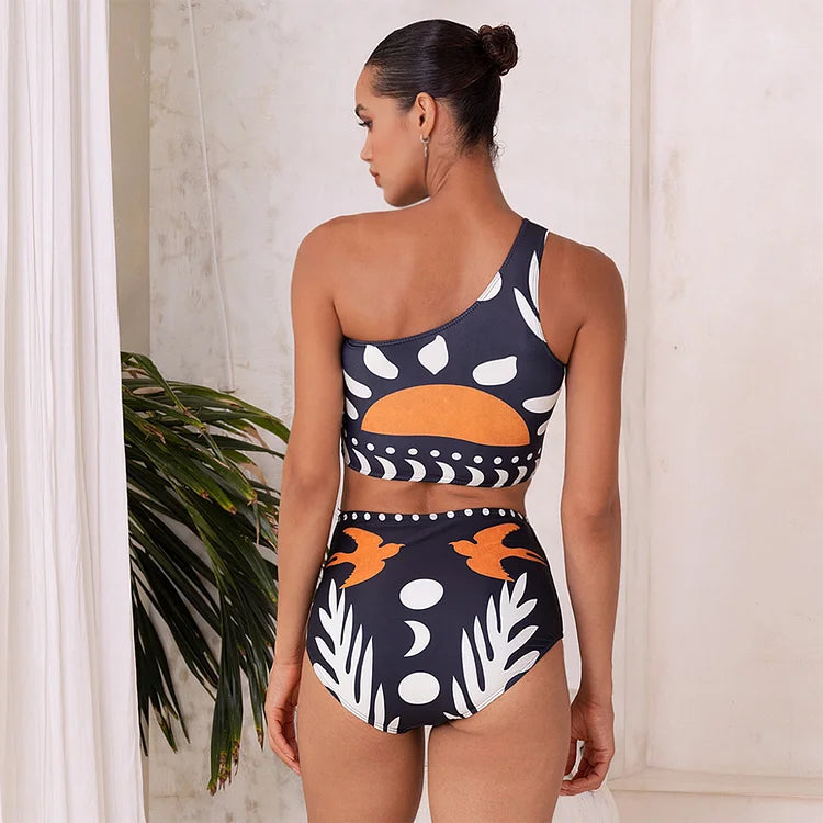 One-Shoulder High-Waist Bikini with Skirt or Pants