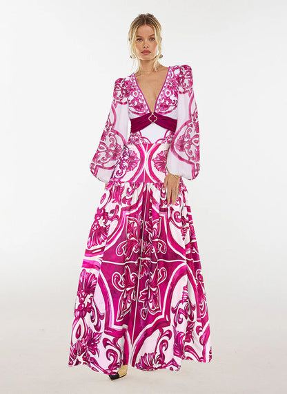 Long-Sleeve Majolica Print Swimsuit with Skirt or Shorts