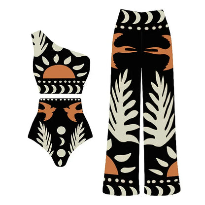 One-Shoulder High-Waist Bikini with Skirt or Pants