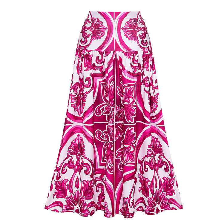 Long-Sleeve Majolica Print Swimsuit with Skirt or Shorts