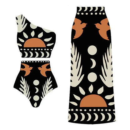 One-Shoulder High-Waist Bikini with Skirt or Pants