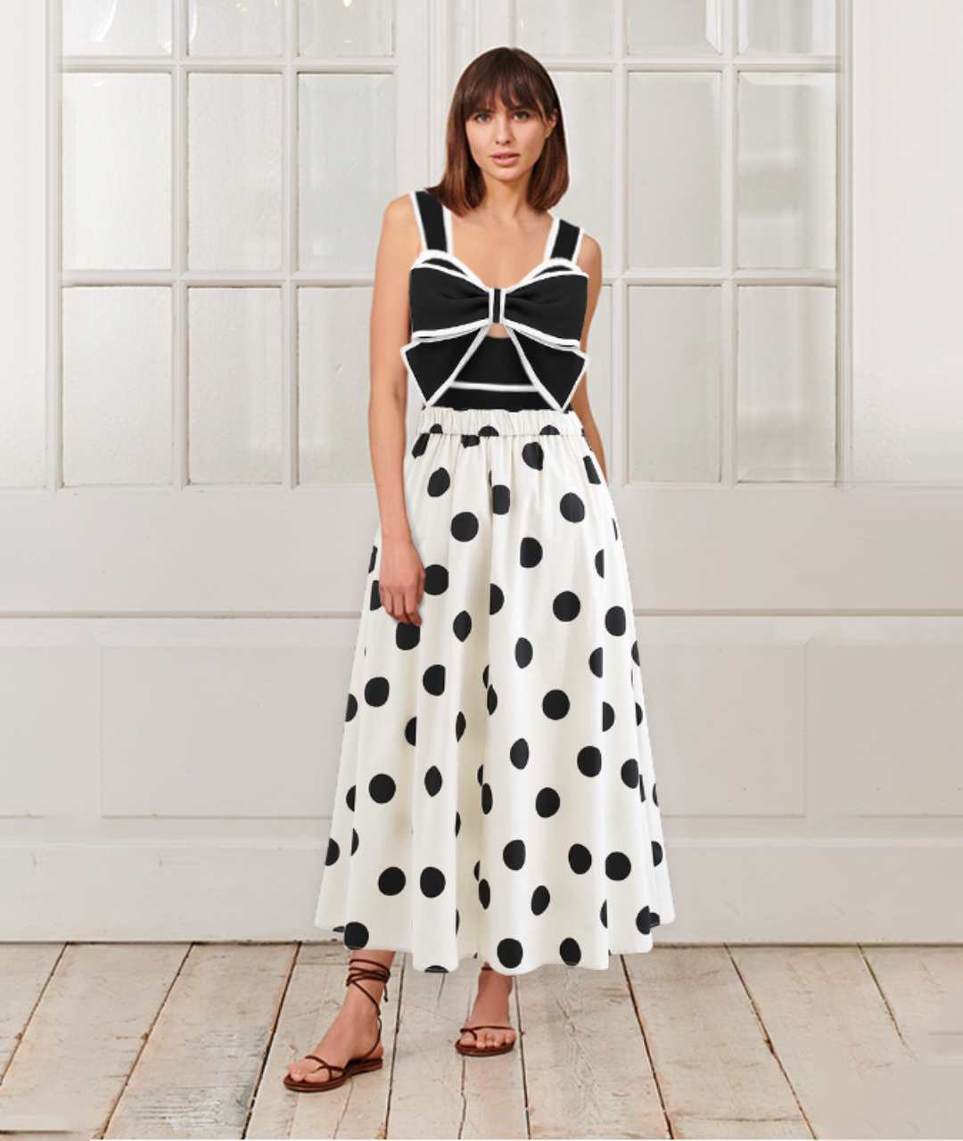 Polka Dot One-Piece Swimsuit with Bow & Skirt