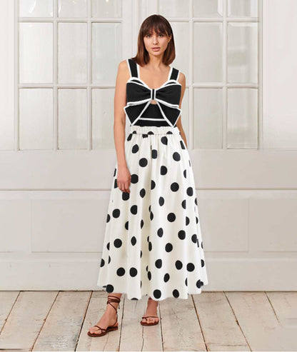 Polka Dot One-Piece Swimsuit with Bow & Skirt