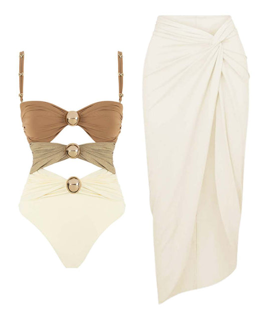 Ruched One-Piece Swimsuit with Cutout Detail & Straps