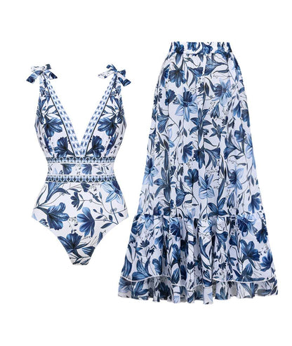 Quick-Dry One-Piece Swimsuit with Matching Skirt