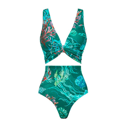 Reversible Marine Print Bikini Set with Matching Skirt