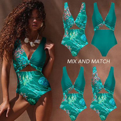 Reversible Marine Print Bikini Set with Matching Skirt