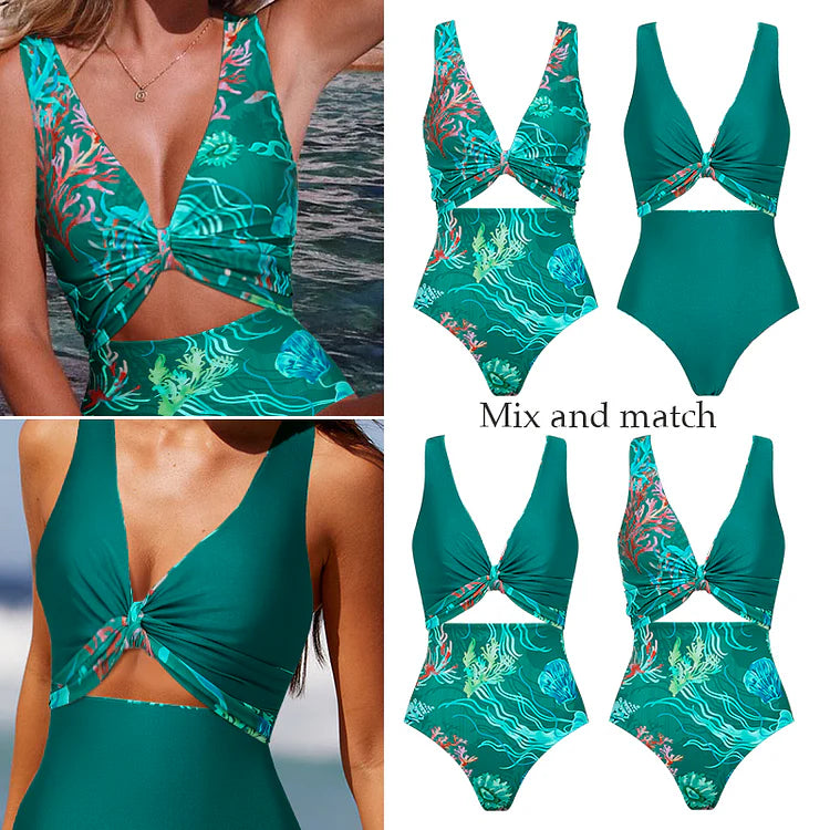 Reversible Marine Print Bikini Set with Matching Skirt