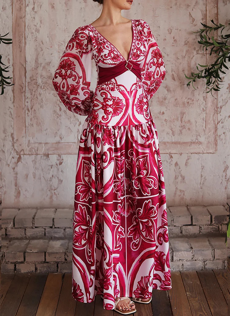 Long-Sleeve Majolica Print Swimsuit with Skirt or Shorts