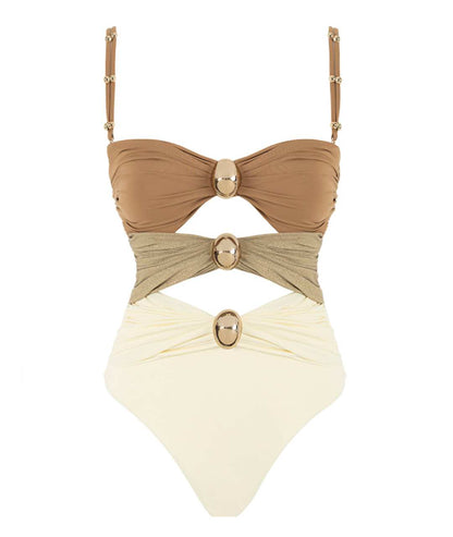 Ruched One-Piece Swimsuit with Cutout Detail & Straps